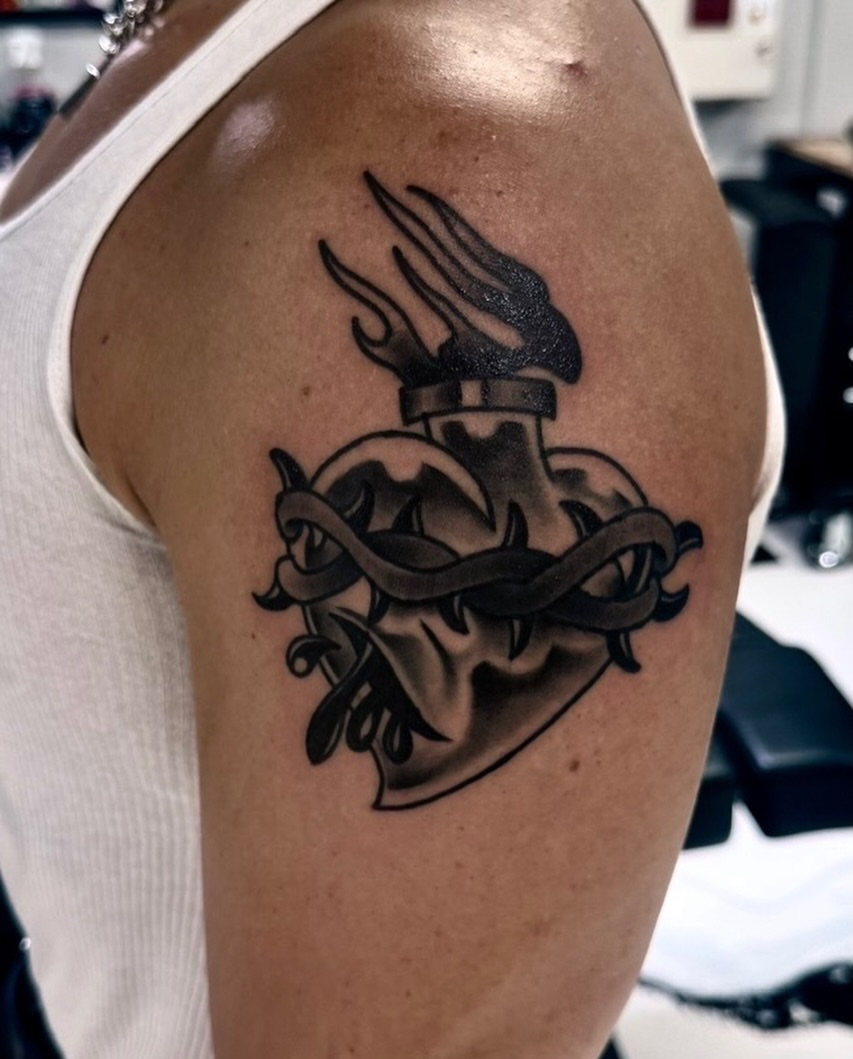 Pair of sacred hearts for this brother and sister done by tat2xcr33p3r