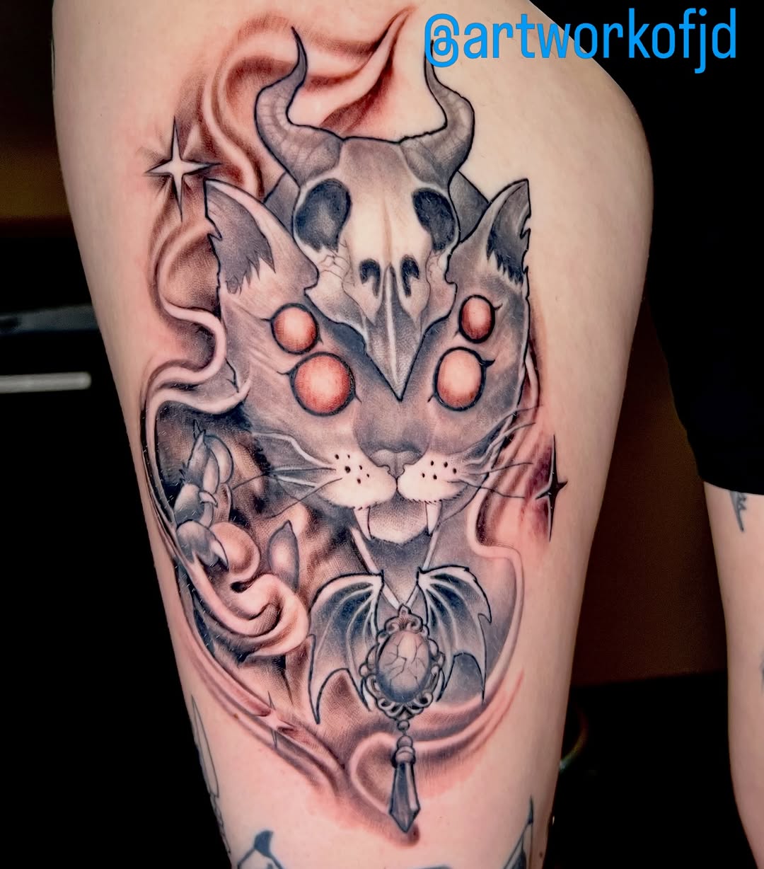 Please enjoy this spooky witch kittah πͺ π§ πββ¬ did this on our apprentice, the lovely tattoos_by_julz